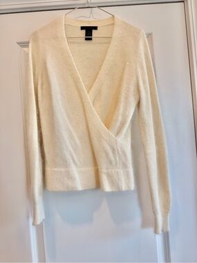 White Faux-Wrap Sequin Women's Sweater